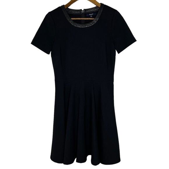 Madewell Black Casual Round Neck Leather Trim Skater Short Sleeve Dress S Women - Picture 1 of 9